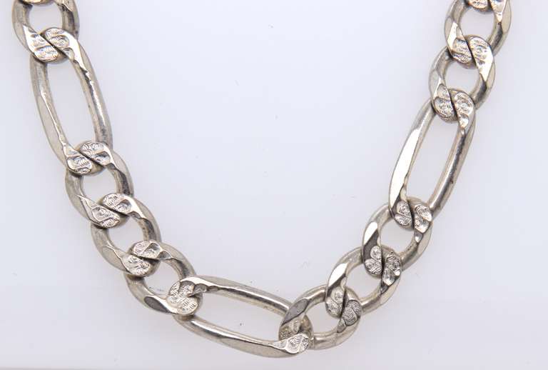 Heavy Italian Sterling Silver Figaro Chain Necklace