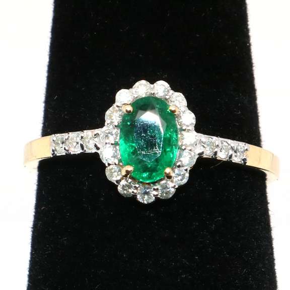 14kt Yellow Gold, Emerald, & Diamond Cocktail Ring