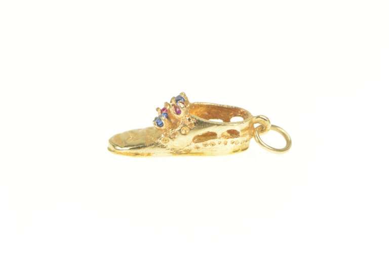 14K Yellow Gold 3D Retro Ruby Sapphire Baby Shoe Bootie Charm/Pendant