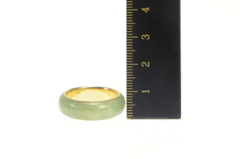 14K Yellow Gold 7.3mm Carved Rounded Jade Band Statement Ring