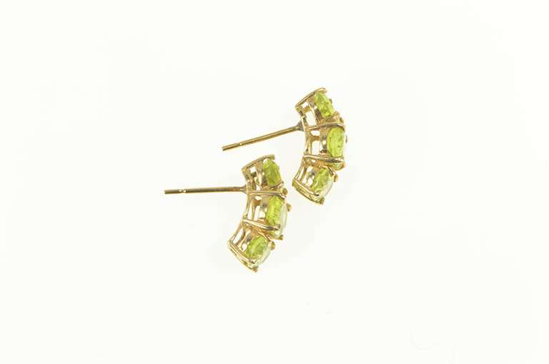 14K Yellow Gold Oval Curved Peridot Cluster Stud Earrings