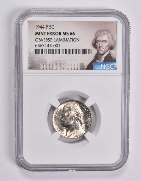 Mint Error MS66 1944-P Jefferson Nickel OBV Lamination NGC