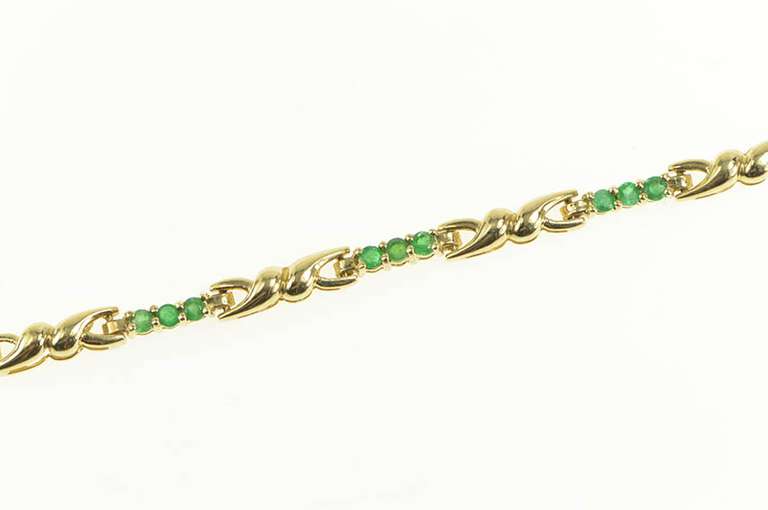 18K Yellow Gold Natural Emerald Twist Link Bar Statement Bracelet