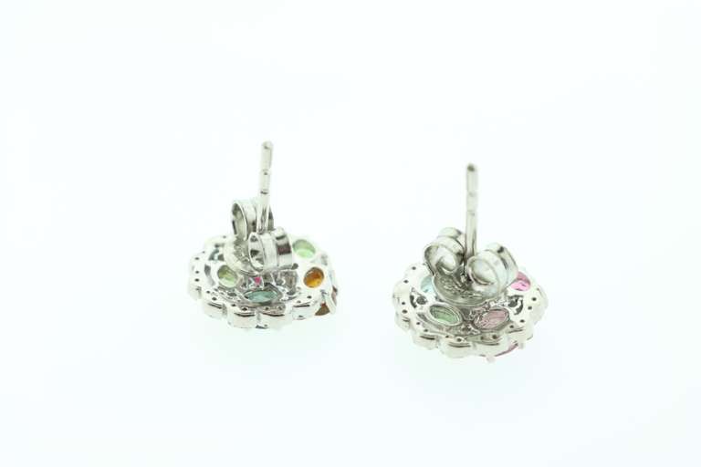 Whimsical Polychromatic Quartz Earrings with Silver and Diamond Accents