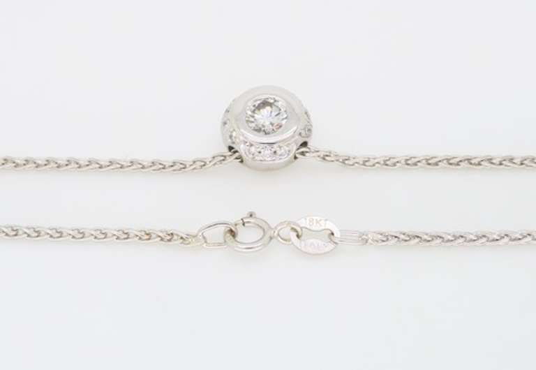 18k White Gold Bezel Set Diamond Pendant Necklace