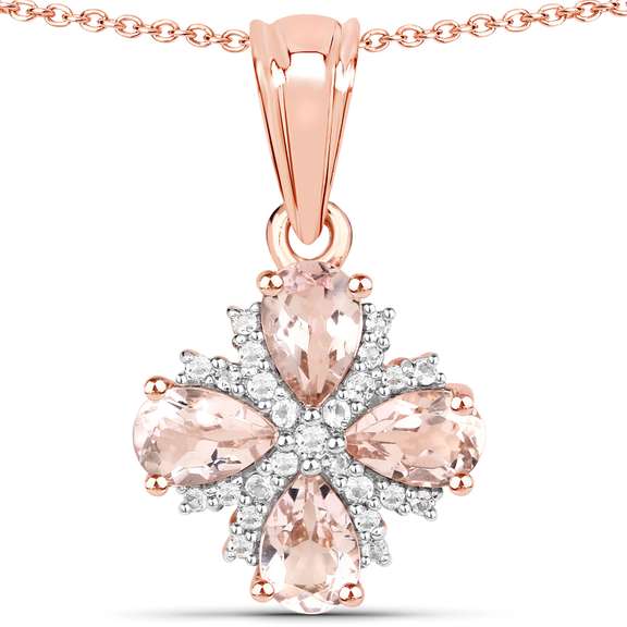 Plated 18KT Rose Gold 1.48ctw Morganite and White Topaz Pendant with Chain