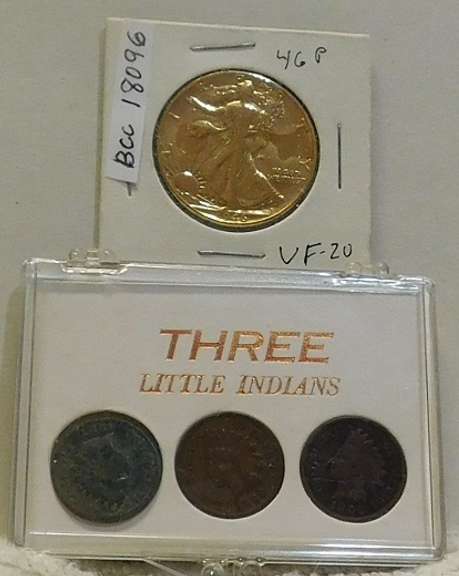 1946 Gold Plated Walker Hf & 3 ea Indian Cents