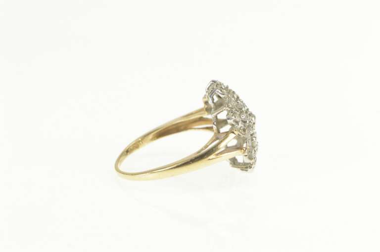 10K Yellow Gold Ornate Floral Diamond Snowflake Cluster Ring