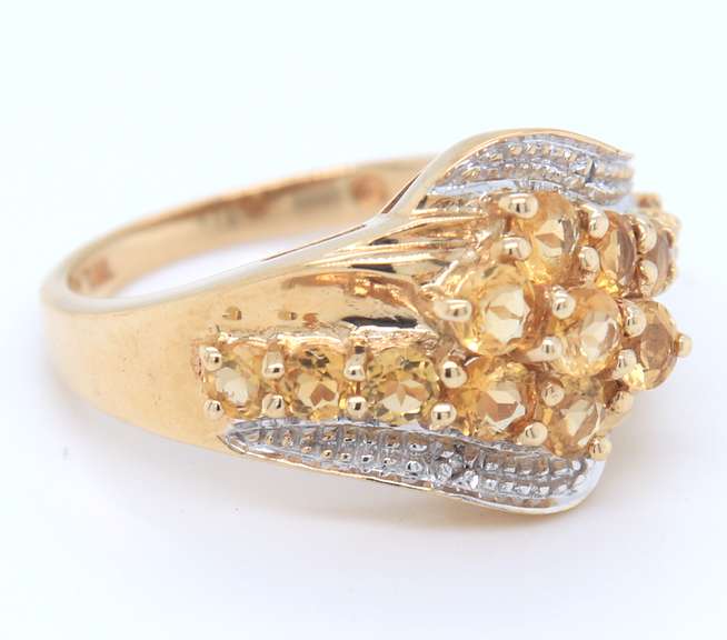 Pretty Citrine Cluster & Diamond Accent Ring