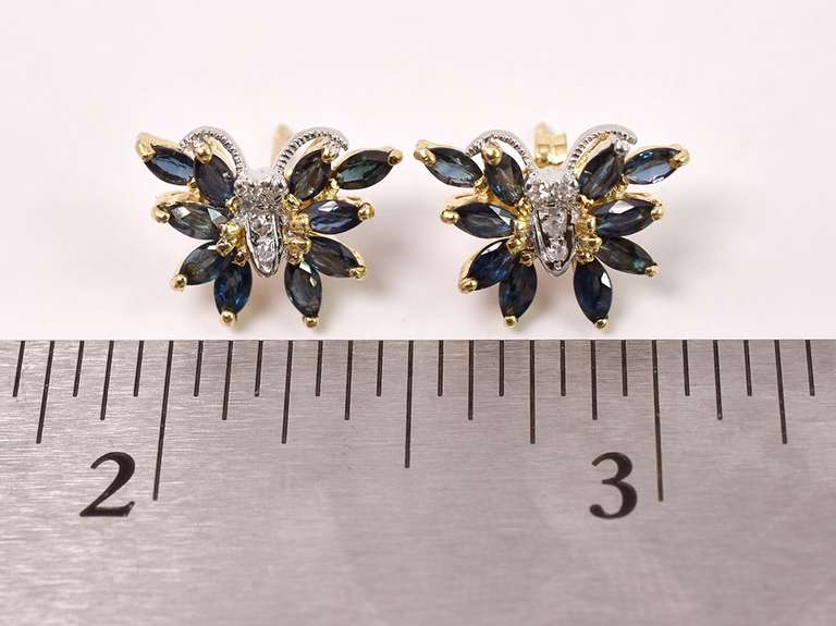 Delightful Sapphire and Diamond Butterfly Earrings in Yellow Gold