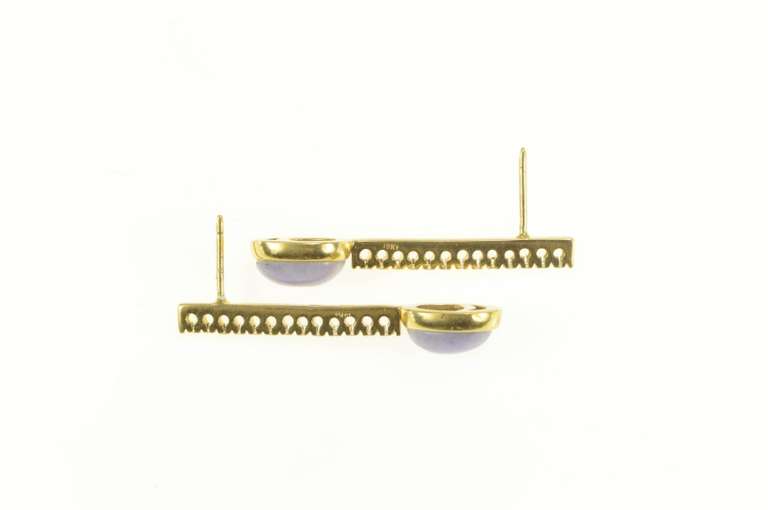 18K Yellow Gold Lilac Jade Diamond Bar Drop Dangle Statement Earrings