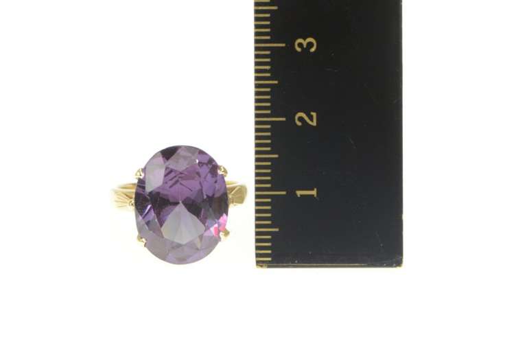 18K Yellow Gold 1940's Ornate Amethyst Statement Cocktail Ring