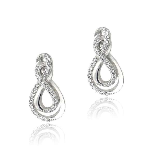 Sterling Silver Created White Sapphire Intertwined Infinity Earrings