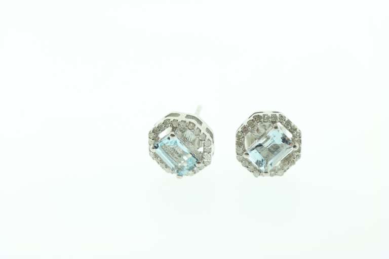 Graceful Aqua Earrings with Silver and Diamond Accents