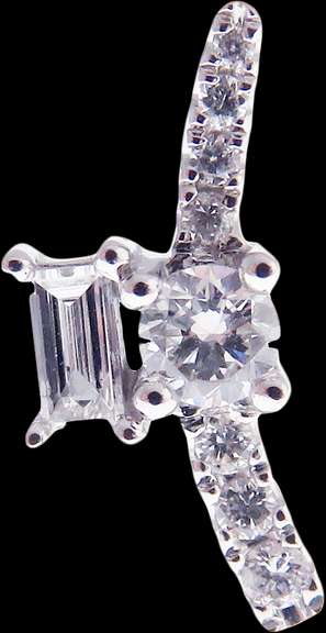 Sloping Diamond Set 18k White Gold Earrings with Centerpiece Baguette Diamond