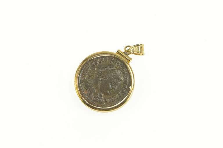 10K Yellow Gold Ancient Roman Constantine I Encased Coin Pendant