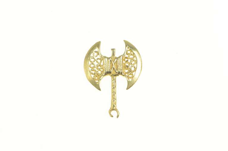 14K Yellow Gold Ornate Filigree Minoan Viking Axe Charm/Pendant