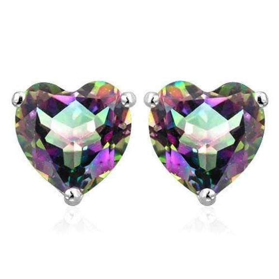 10K WHITE GOLD HEART SHAPE 6MM MYSTIC GEMSTONE EARRING STUDS