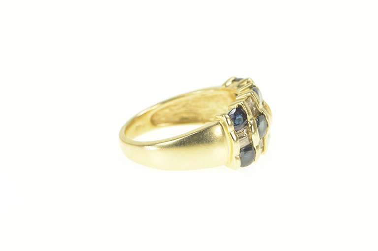 14K Yellow Gold Natural Sapphire Baguette Diamond Statement Ring
