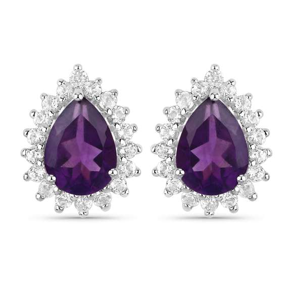 Plated 18KT White Gold 1.36ctw Amethyst and Topaz Earrings