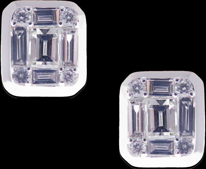 Modern Sleek 18k White Gold Baguette Diamond Earrings