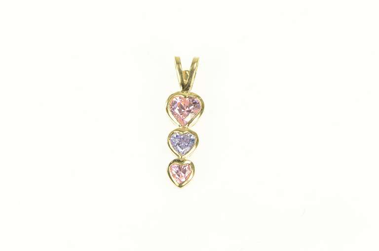 10K Yellow Gold Tiered Heart Pink & Purple Cubic Zirconia Pendant