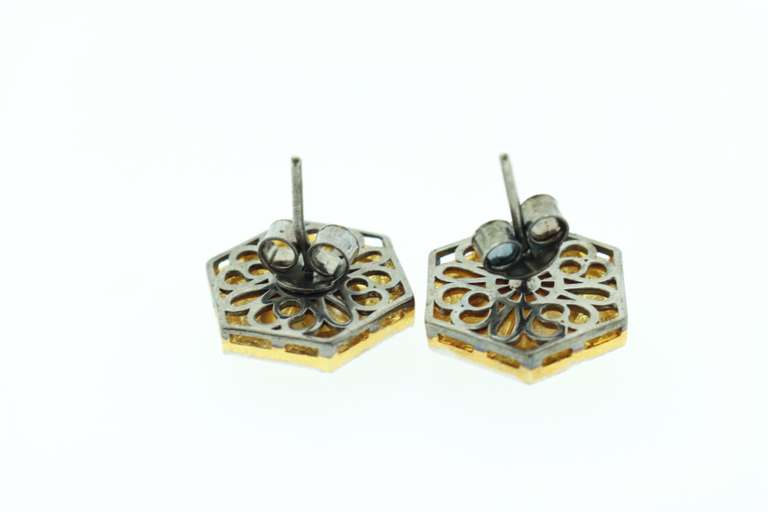 Flashy Silver Earrings Stamped with Mine Cut Diamond and Diamond Accents