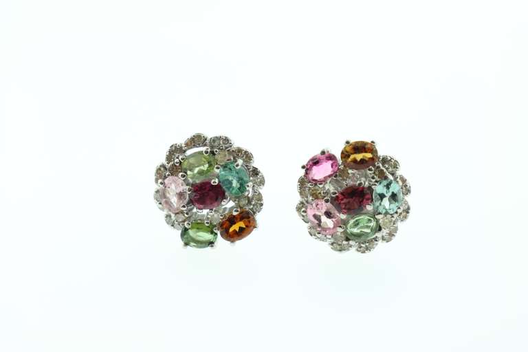 Whimsical Polychromatic Quartz Earrings with Silver and Diamond Accents