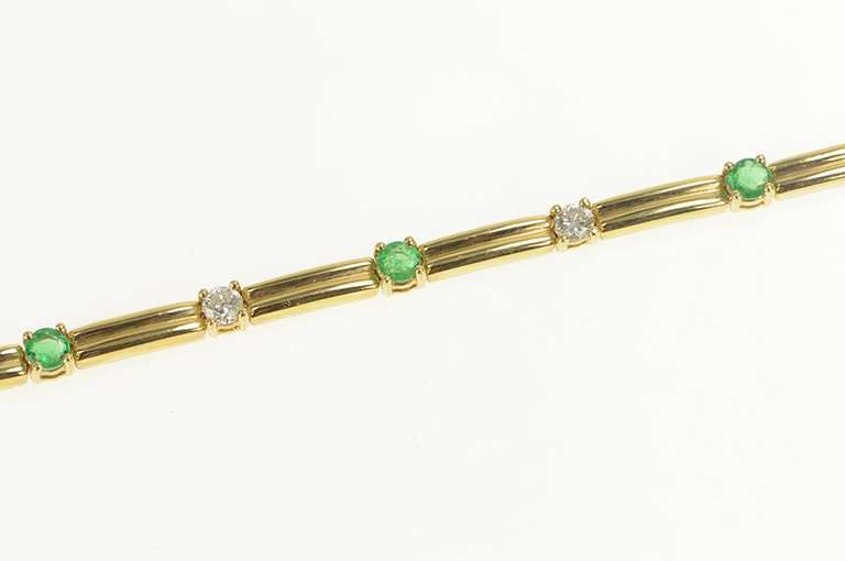 14K Yellow Gold Diamond Emerald Classic Bar Link Tennis Bracelet