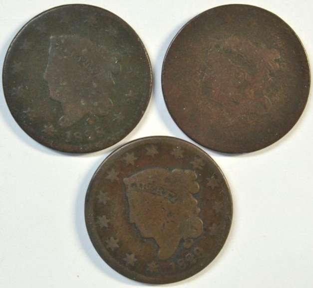 Collectible 1817, 1828, & 1829 Coronet Head Large Cents