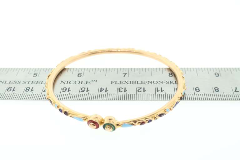 Exotic Polychromatic Enamel 22k Gold Bangle Bracelet