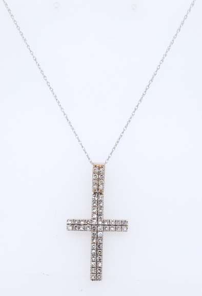 Fantastic White Gold Single Cut Diamond Cross Pendant on Chain