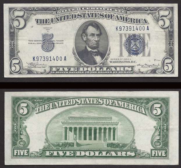 $5 1934-A Silver Certificate AU/CU