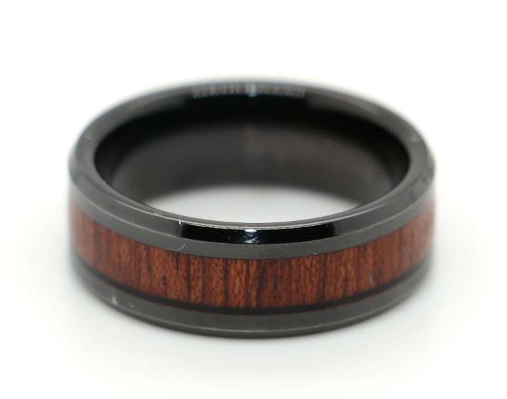 Mens Tungsten Band Ring with Wood Inlay