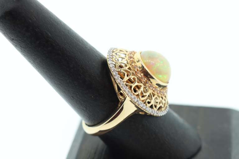 14kt Solid Yellow Gold, Opal, & Diamond Ring