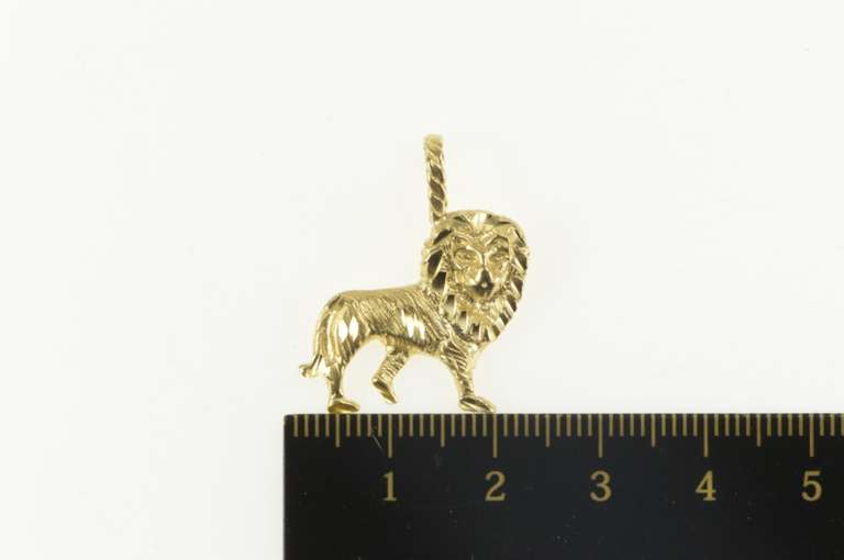 14K Yellow Gold Diamond Cut Lion Big Cat African Animal Pendant