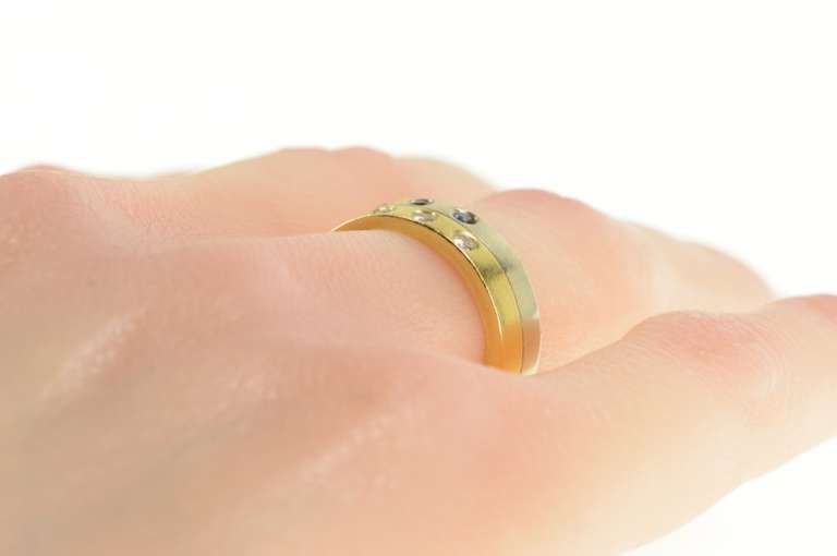 18K Yellow Gold Two Tone Diamond Sapphire Wedding Band Ring