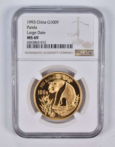 MS69 1993 China 100 Yuan Panda 1 Oz .999 Fine Gold Coin Large Date NGC