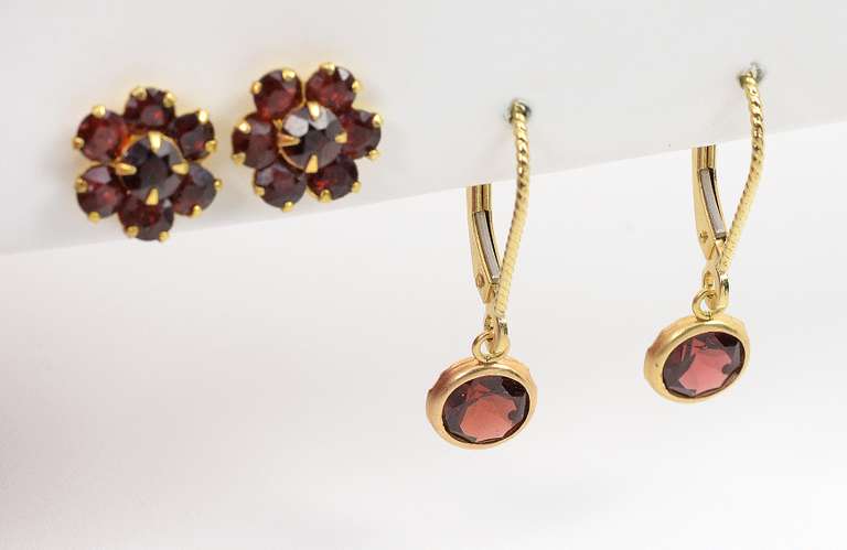 2 Pairs 14k and Garnet Earrings