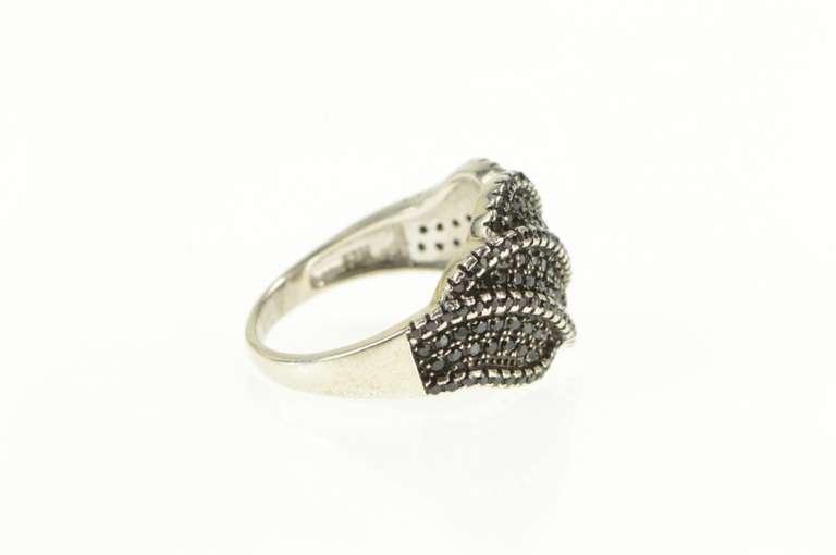 Sterling Silver Pave Black Cubic Zirconia Wavy Statement Ring