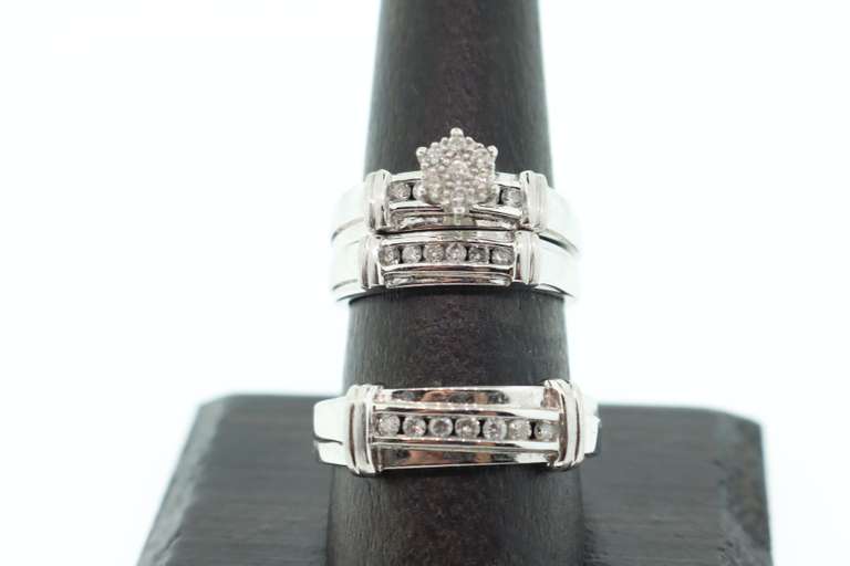 14K WHITE GOLD AND DIAMOND TRIO SET