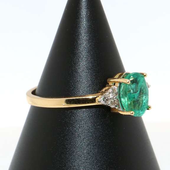 Radiant Emerald and Diamond 14kt Ring