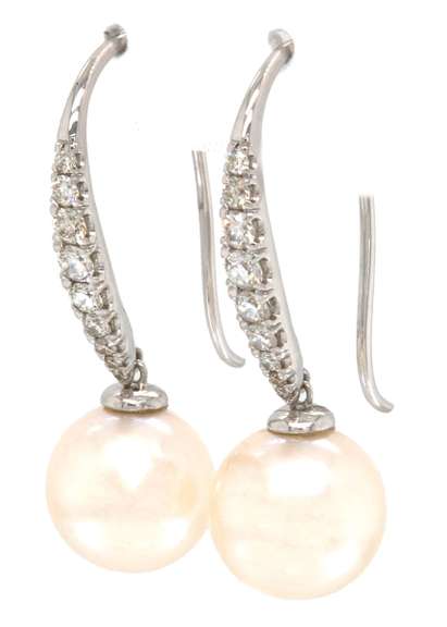 New Gabriel & Co Diamond and Pearl Dangle Earrings