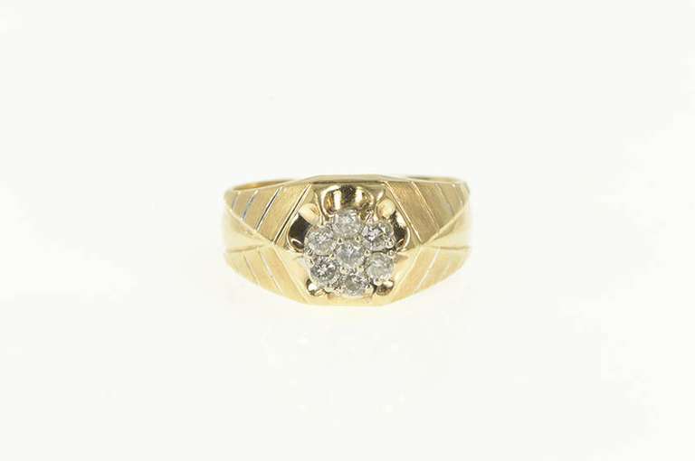 14K Yellow Gold 0.50 Ctw Diamond Men's Cluster Statement Ring