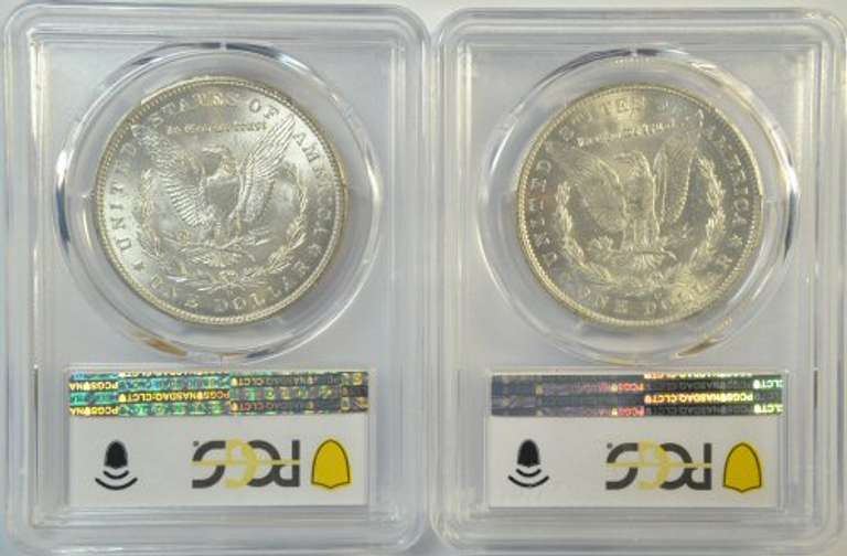 Blazing-white Choice BU 1898-O & 1904-O Morgan Dollars. PCGS MS63