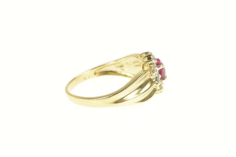 10K Yellow Gold Heart Syn. Ruby CZ Halo Cluster Statement Ring