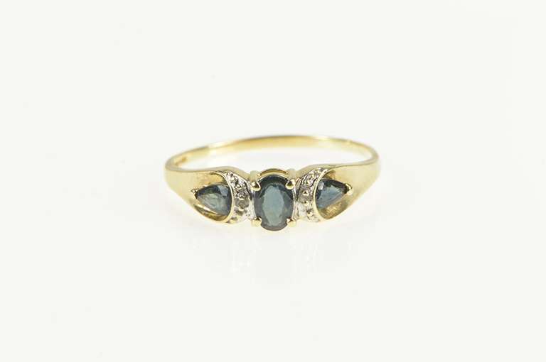 10K Yellow Gold Natural Sapphire Diamond Accent Statement Ring