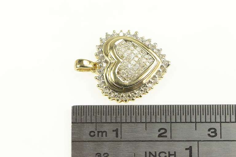 10K Yellow Gold Pave Diamond Encrusted Princess Heart Love Pendant