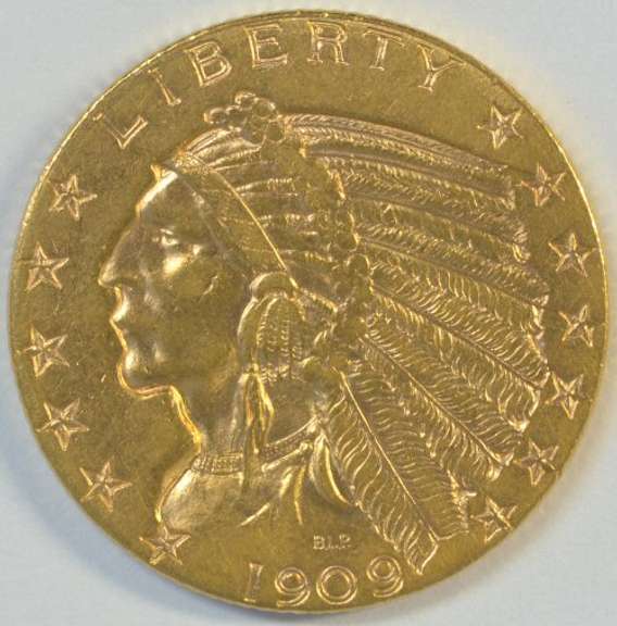 Lustrous BU 1909-D US $5 Indian Gold Piece