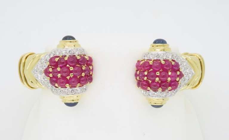 Flex Diamond, Ruby & Sapphire Cuff Bracelet in 18k
